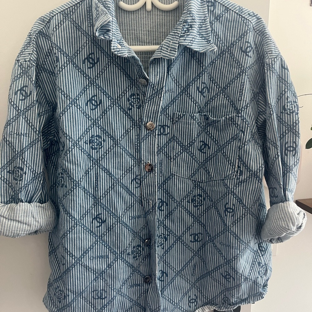 Blue Chanel Button-Up Jean Jacket